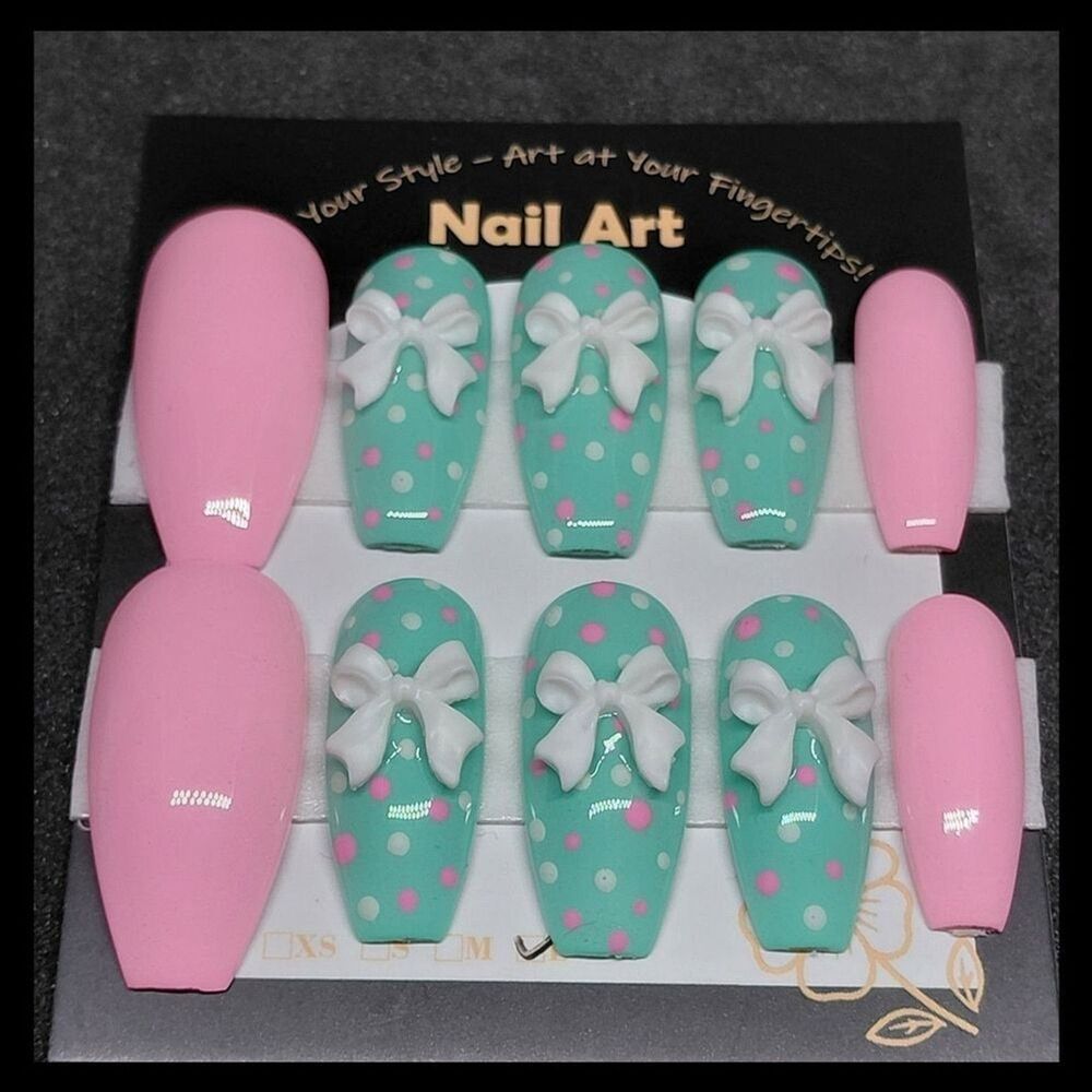 4/$40 ***Summer Sale***Polka Dot Hard Gel Press On Nail Art Set